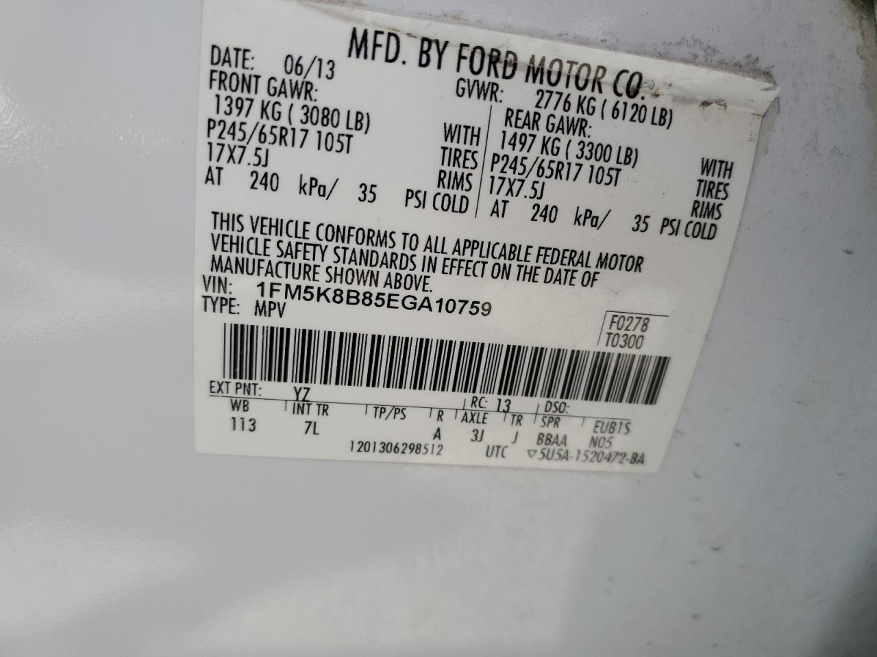 2014 Ford Explorer VIN: 1FM5K8B85EGA10759 Lot: 54419344