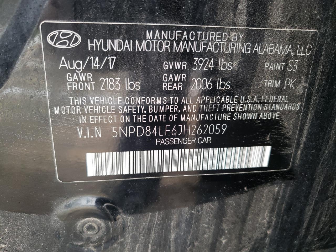 5NPD84LF6JH262059 2018 Hyundai Elantra Sel