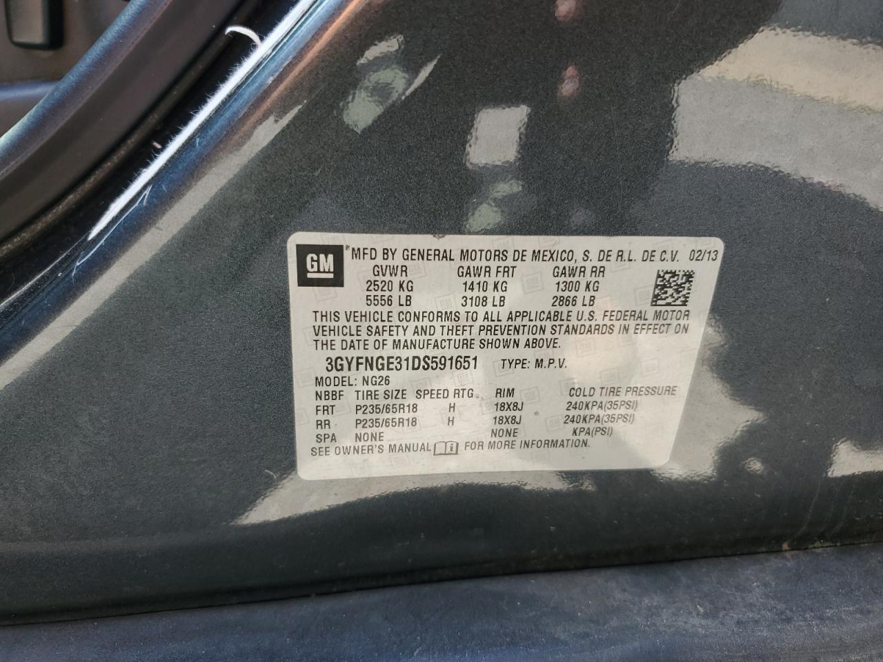 2013 Cadillac Srx Luxury Collection VIN: 3GYFNGE31DS591651 Lot: 55809104