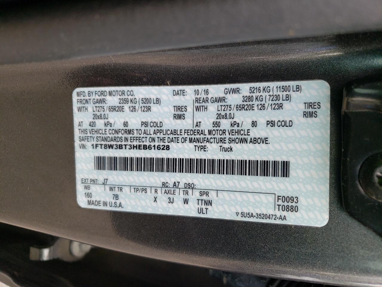 2019 Ford F350 Super Duty VIN: 1FT8W3BT7KEE61440 Lot: 54954834