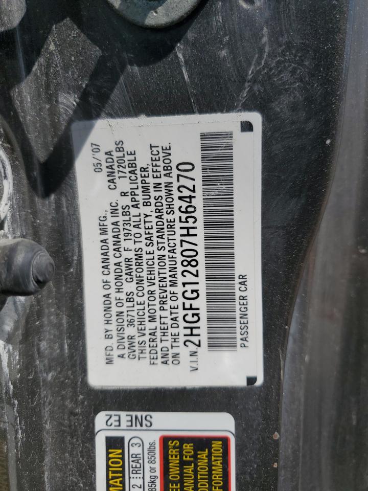 2007 Honda Civic Ex VIN: 2HGFG12807H564270 Lot: 56463164