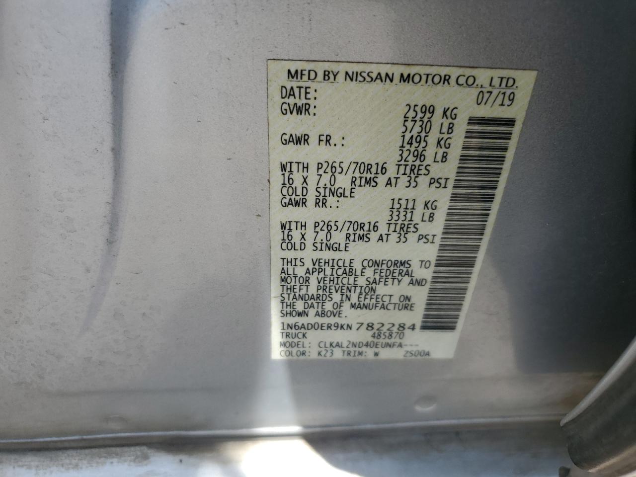 1N6AD0ER9KN782284 2019 Nissan Frontier S