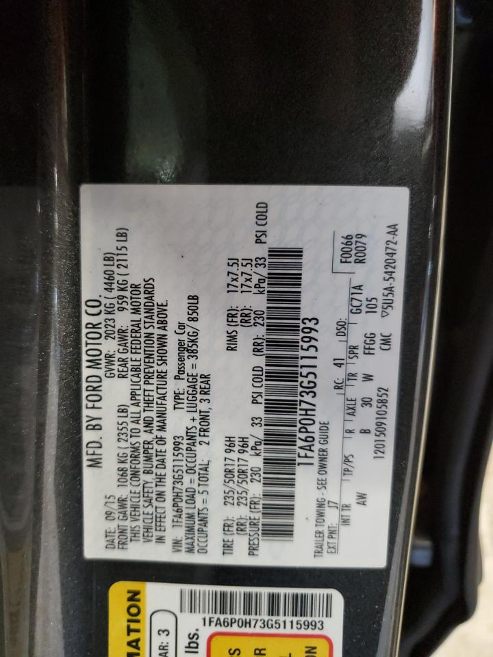 2016 Ford Fusion Se VIN: 1FA6P0H73G5115993 Lot: 54566544