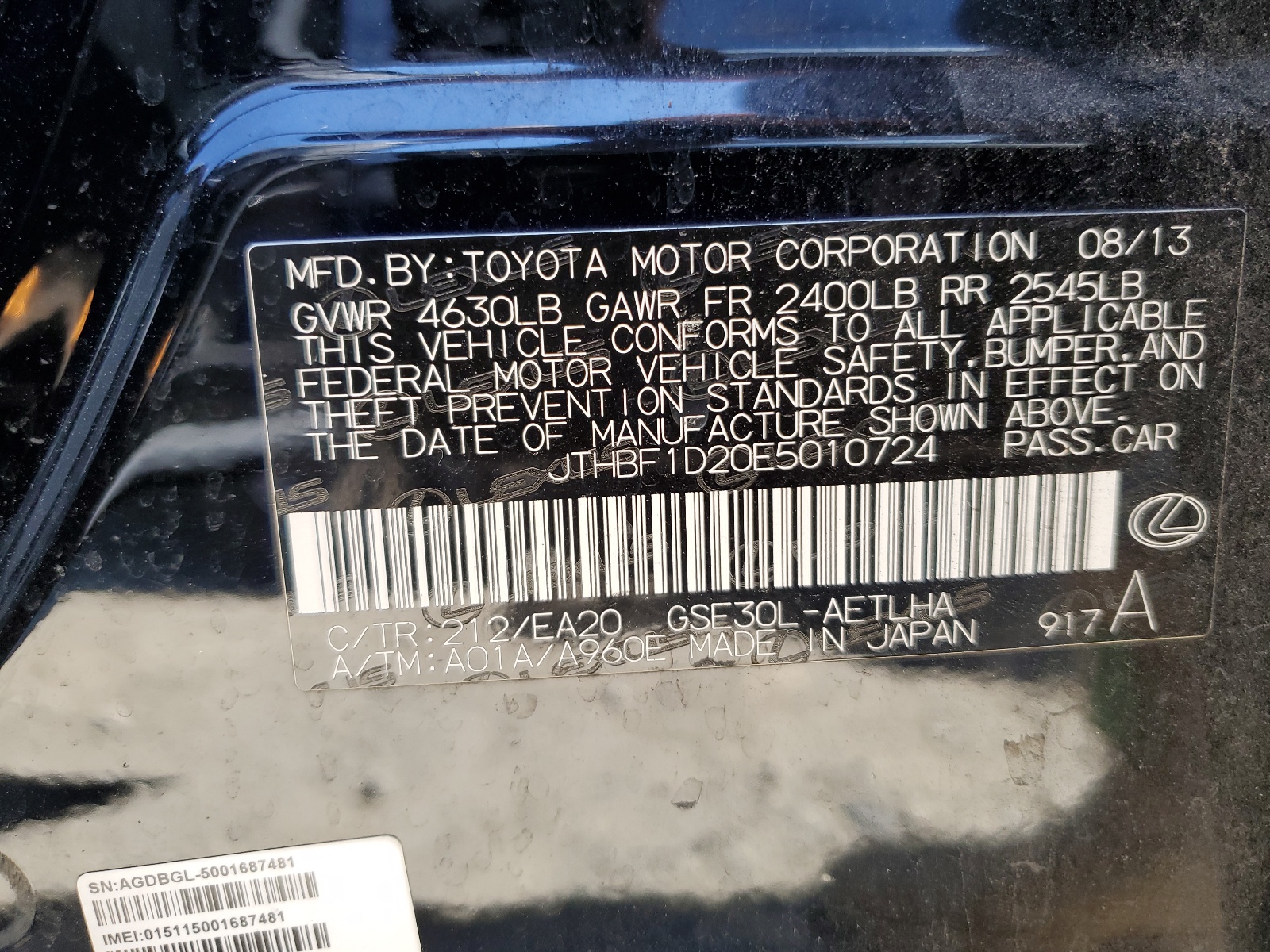 JTHBF1D20E5010724 2014 Lexus Is 250