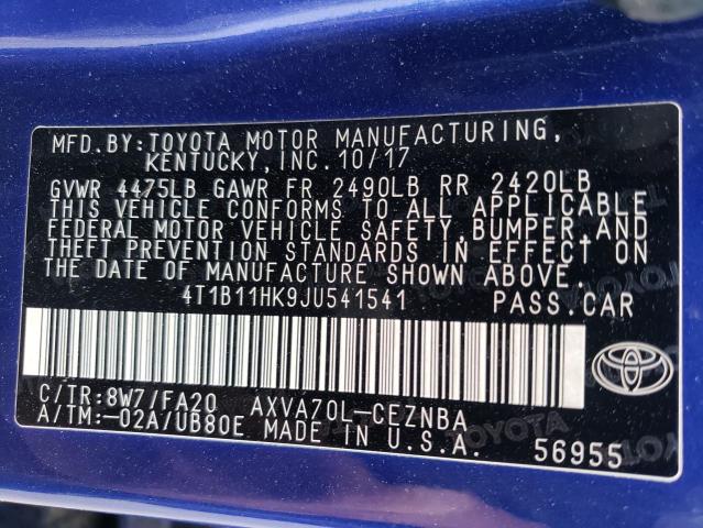 4T1B11HK9JU541541 | 2018 Toyota camry l