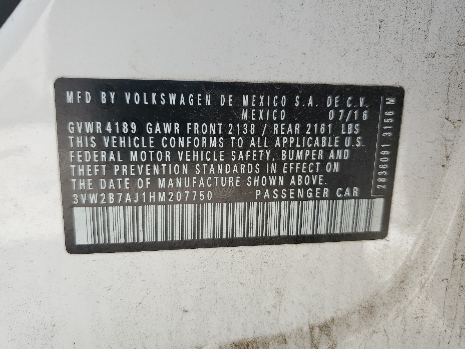 3VW2B7AJ1HM207750 2017 Volkswagen Jetta S