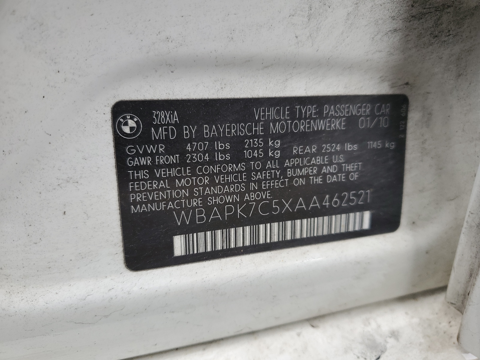 WBAPK7C5XAA462521 2010 BMW 328 Xi