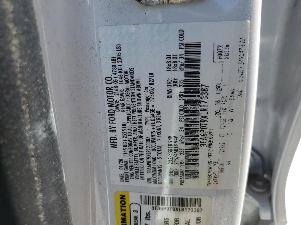 3FA6P0T9XLR173387 2020 FORD FUSION - Image 14