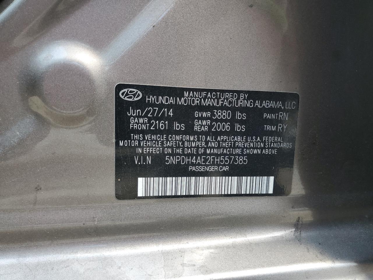 5NPDH4AE2FH557385 2015 HYUNDAI ELANTRA - Image 12