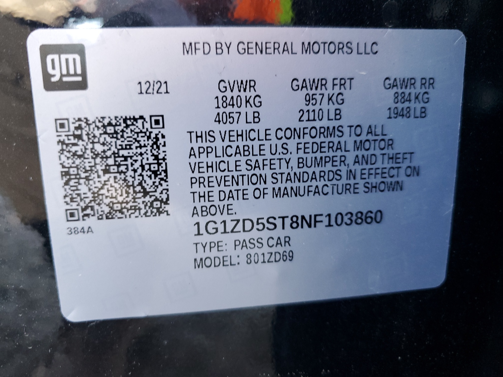 1G1ZD5ST8NF103860 2022 Chevrolet Malibu Lt