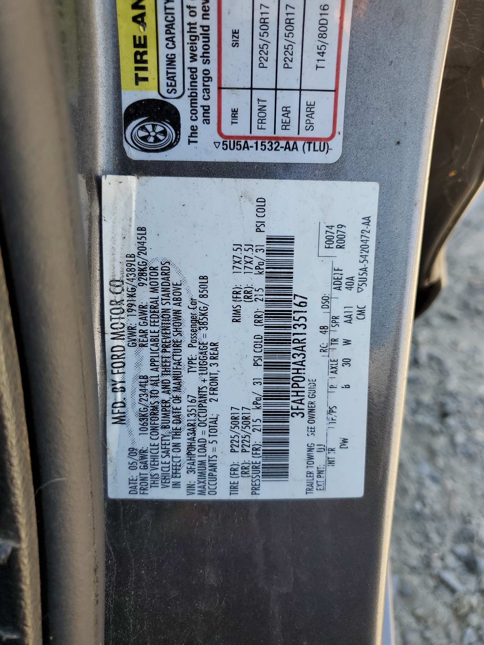 3FAHP0HA3AR135167 2010 Ford Fusion Se