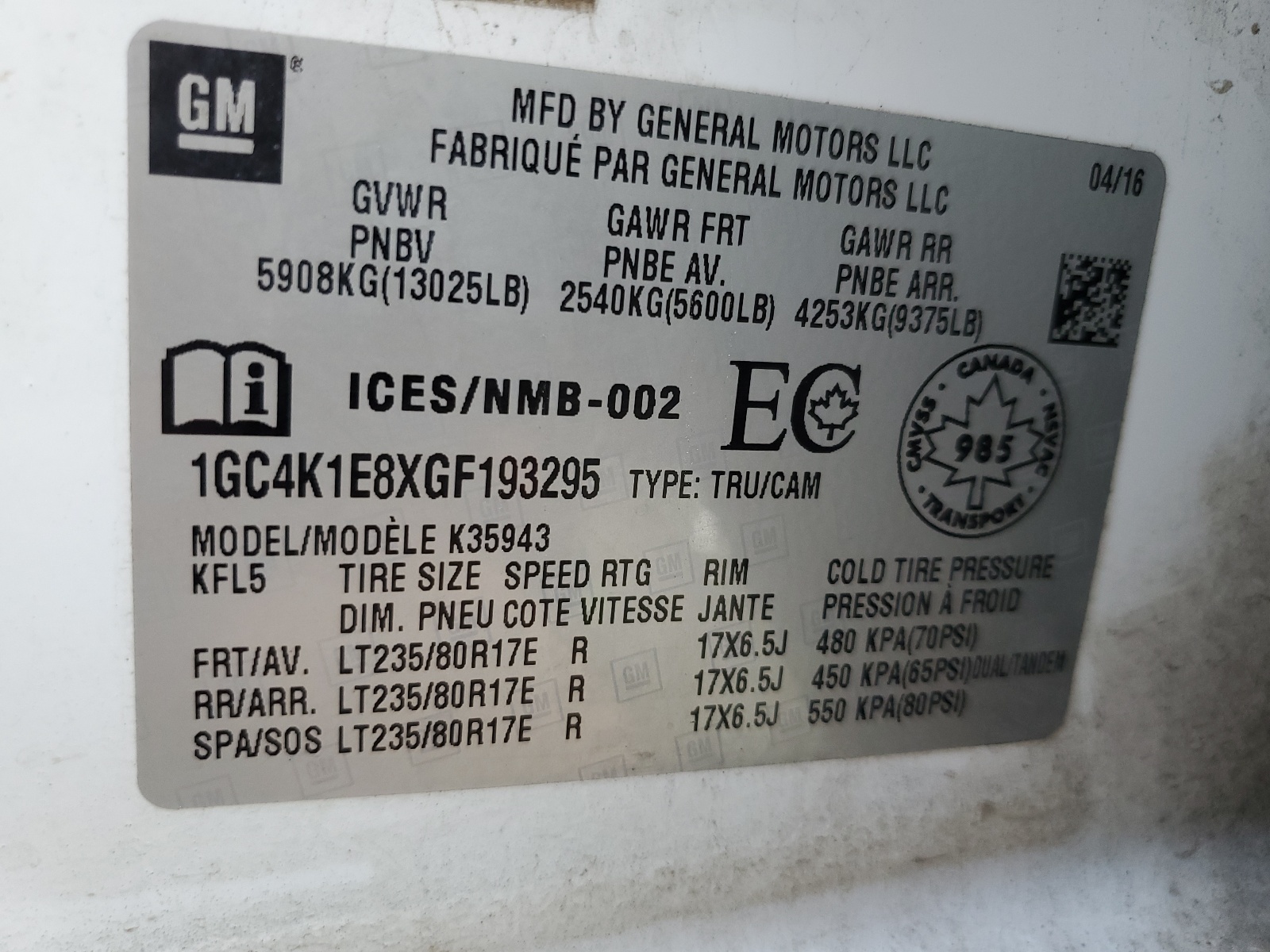 1GC4K1E8XGF193295 2016 Chevrolet Silverado K3500 High Country