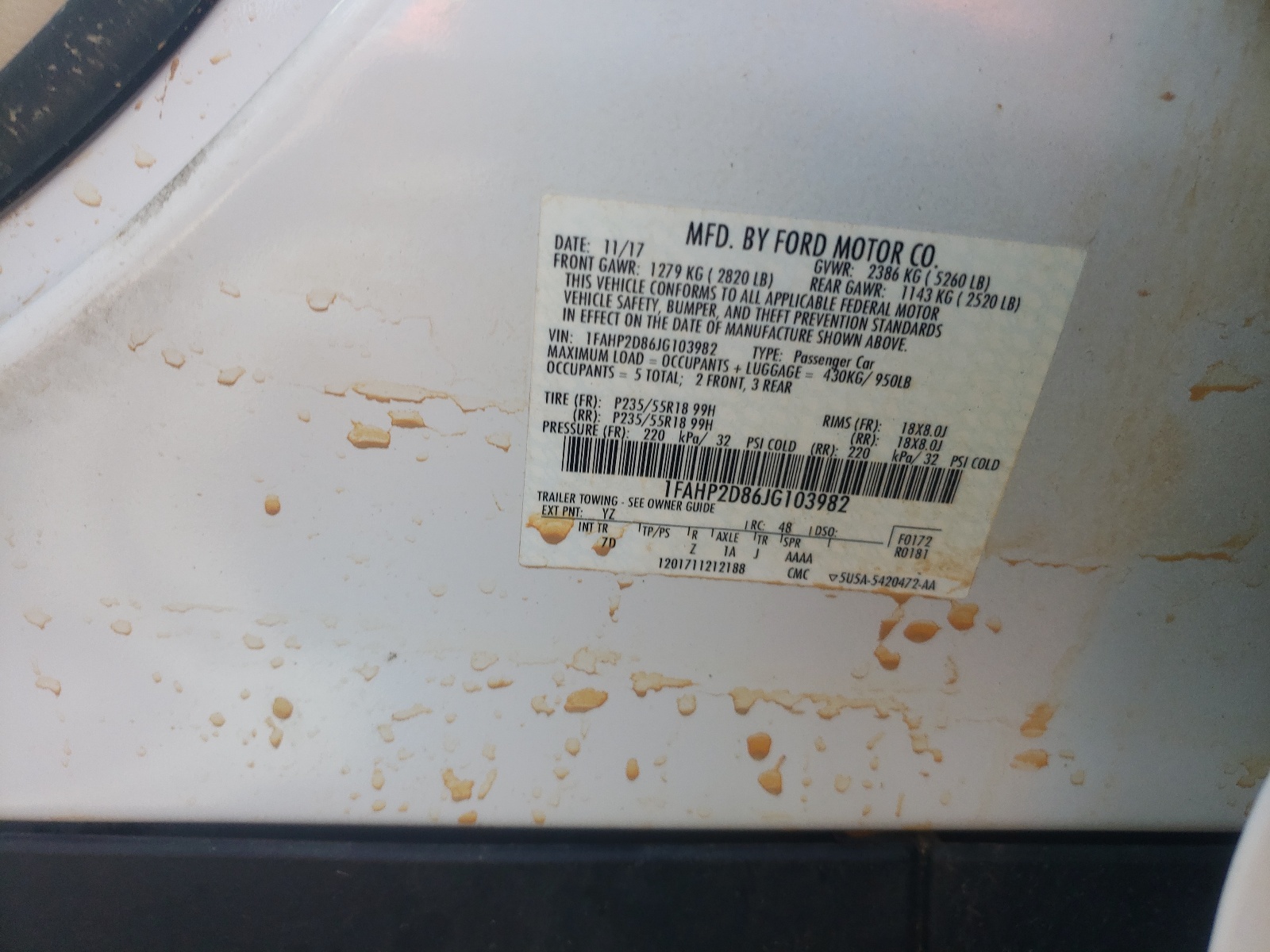 1FAHP2D86JG103982 2018 Ford Taurus Se