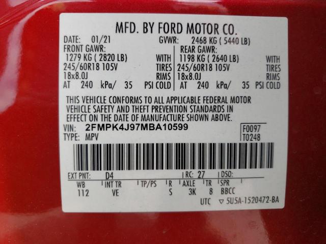 2FMPK4J97MBA10599 | 2021 Ford edge sel