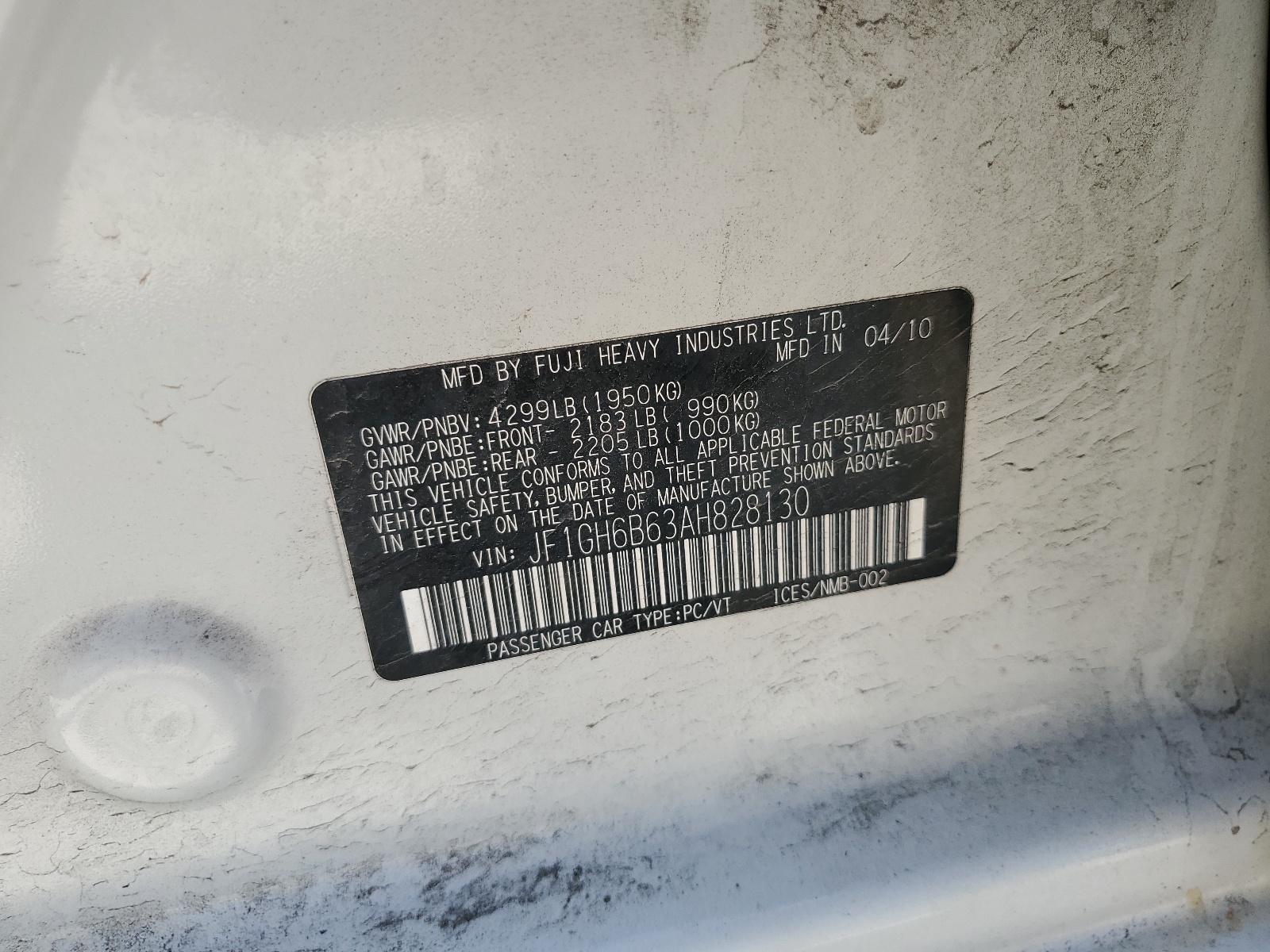 JF1GH6B63AH828130 2010 Subaru Impreza 2.5I Premium