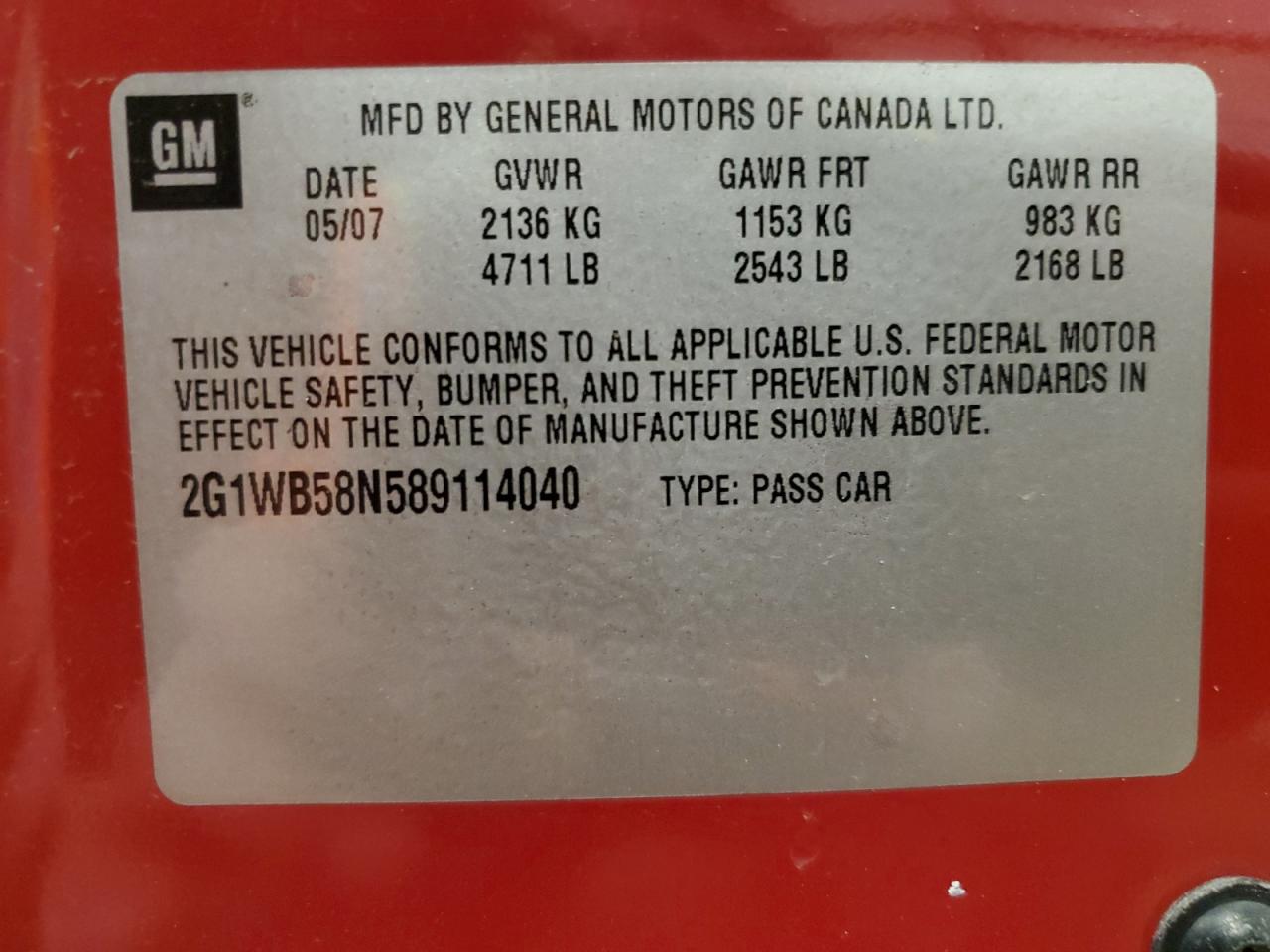 2008 Chevrolet Impala Ls VIN: 2G1WB58N589114040 Lot: 52671844