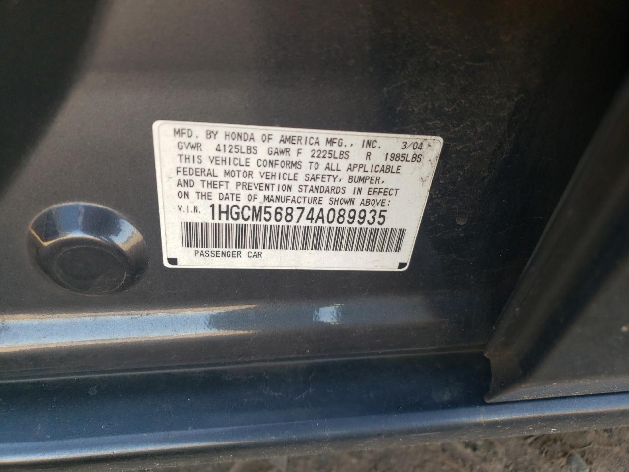 1HGCM56874A089935 2004 Honda Accord Ex