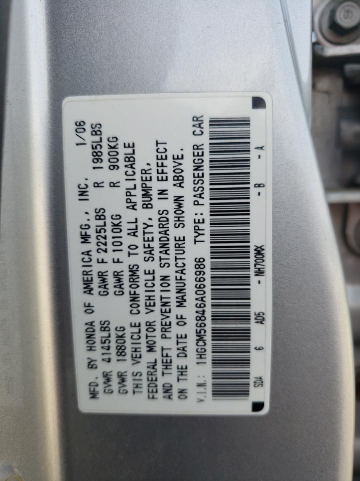 1HGCM56846A066986 2006 Honda Accord Ex