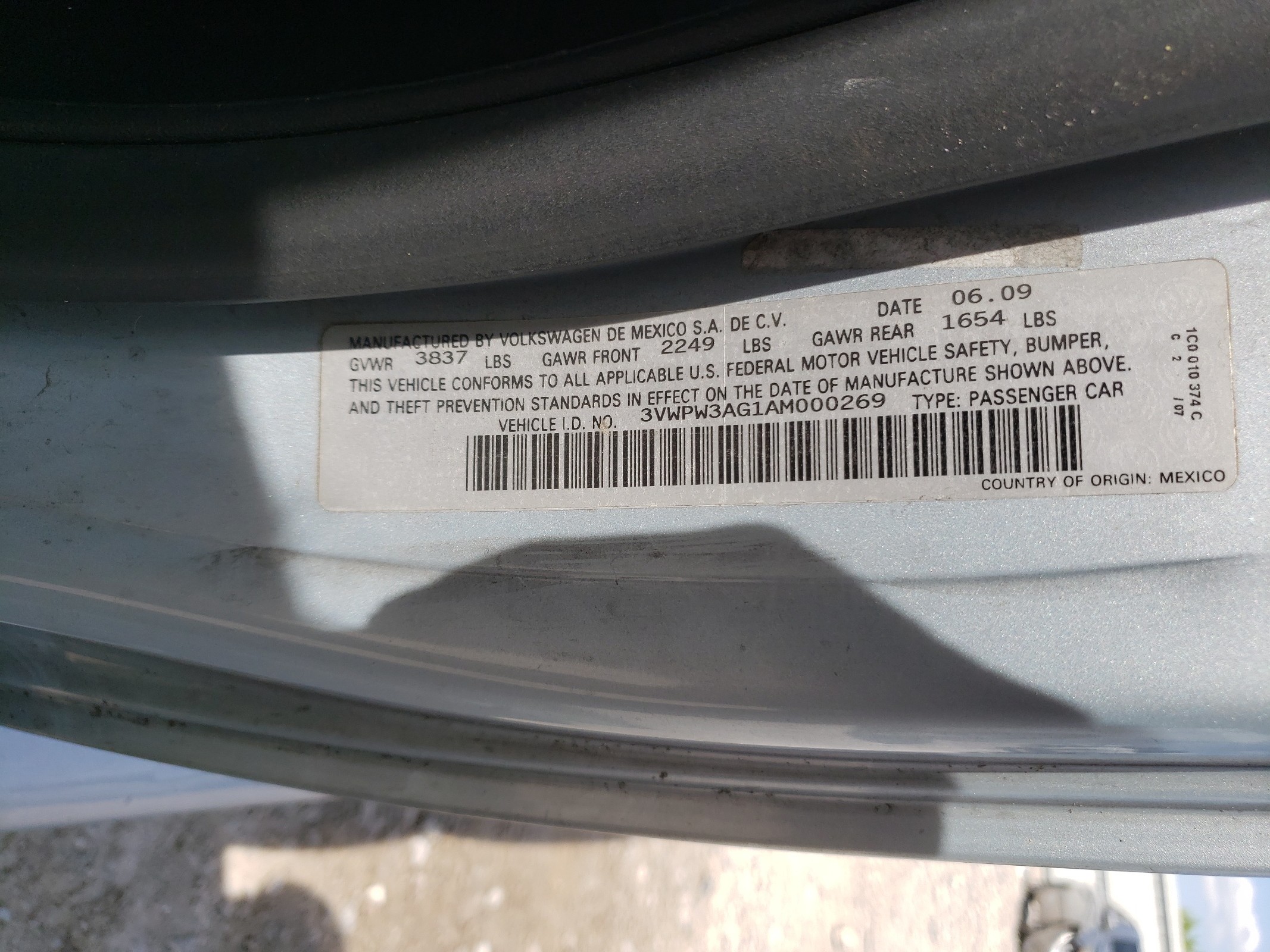 3VWPW3AG1AM000269 2010 Volkswagen New Beetle