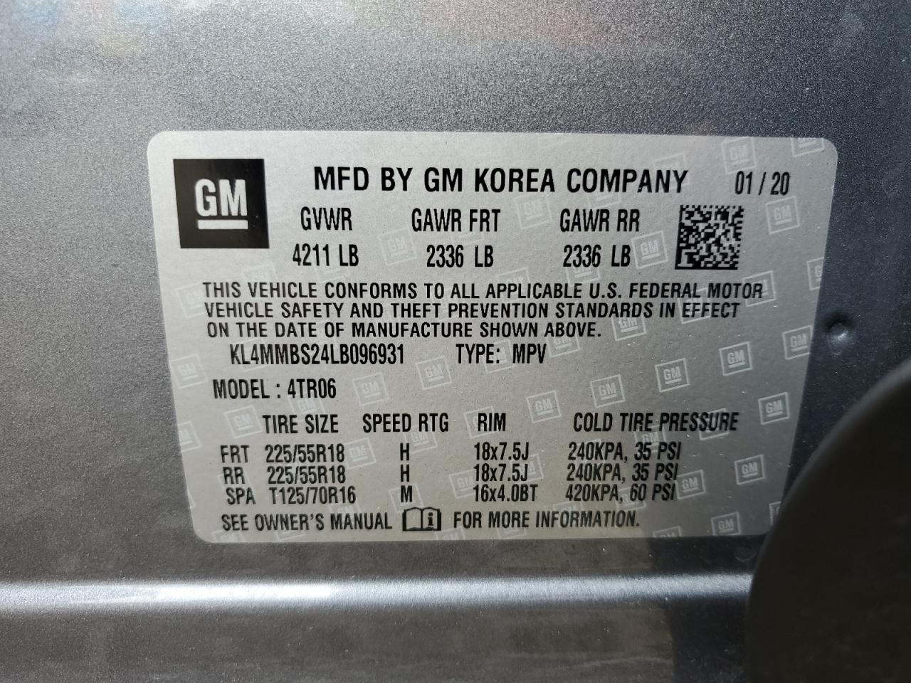 KL4MMBS24LB096931 2020 Buick Encore Gx Preferred