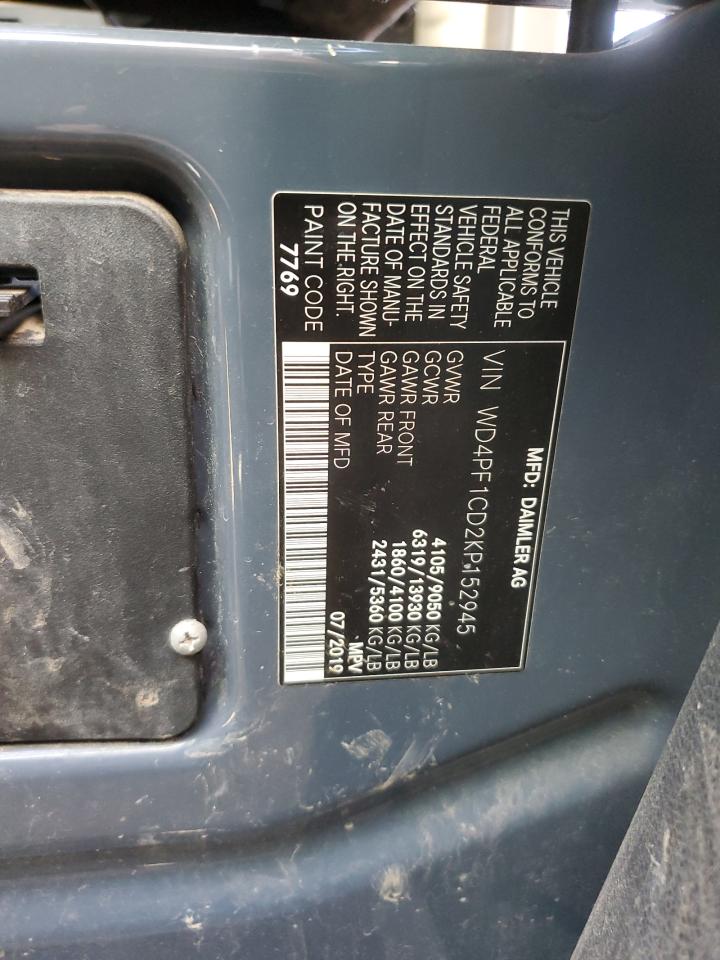 2019 Mercedes-Benz Sprinter 2500/3500 VIN: WD4PF1CD2KP152945 Lot: 53271084