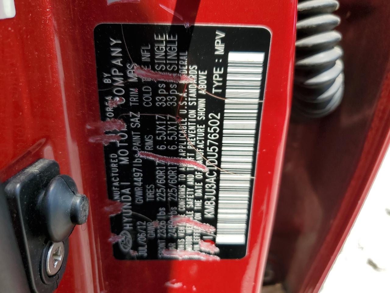 2013 Hyundai Tucson Gls VIN: KM8JU3AC1DU576502 Lot: 56468584