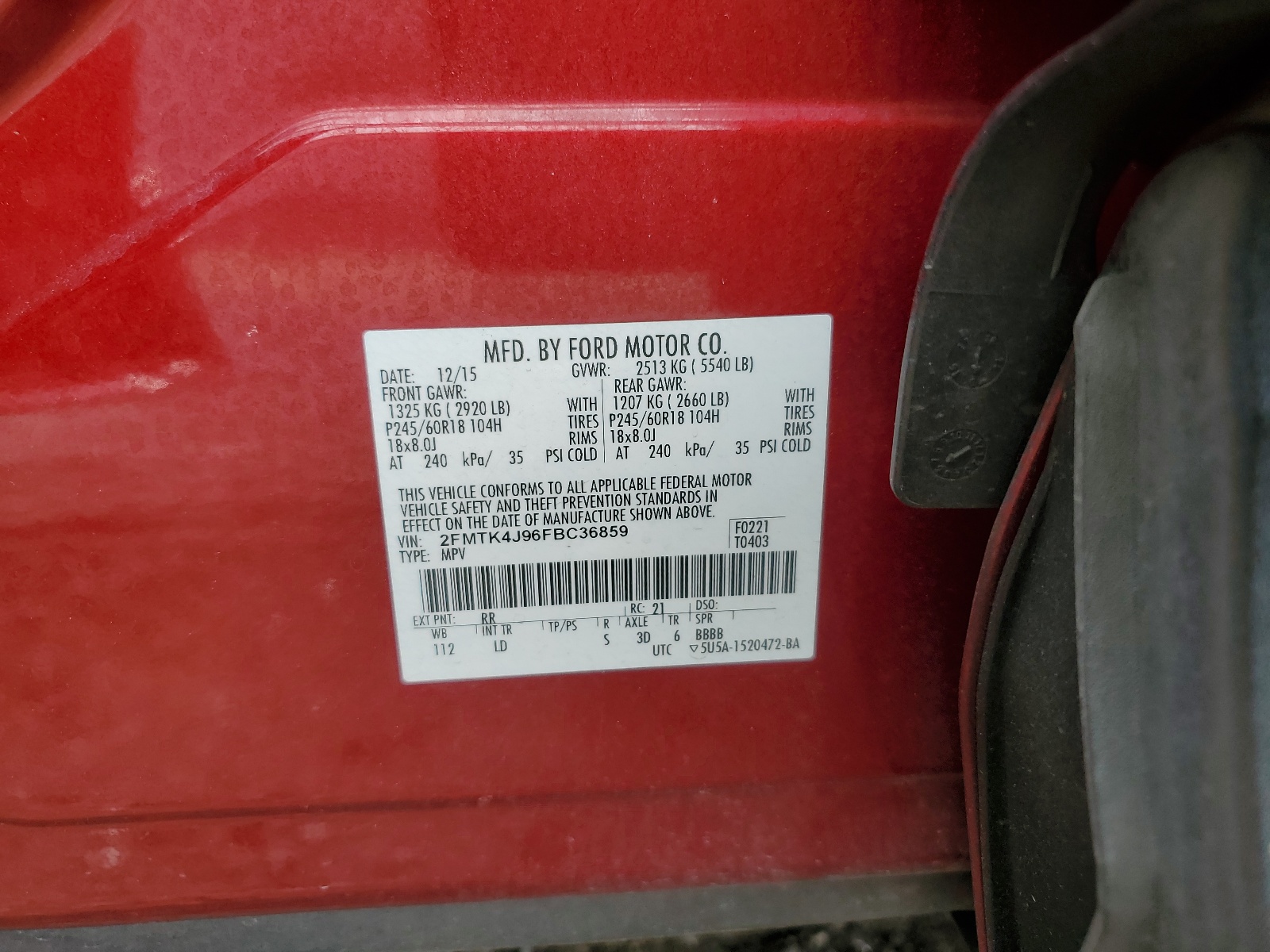 2FMTK4J96FBC36859 2015 Ford Edge Sel