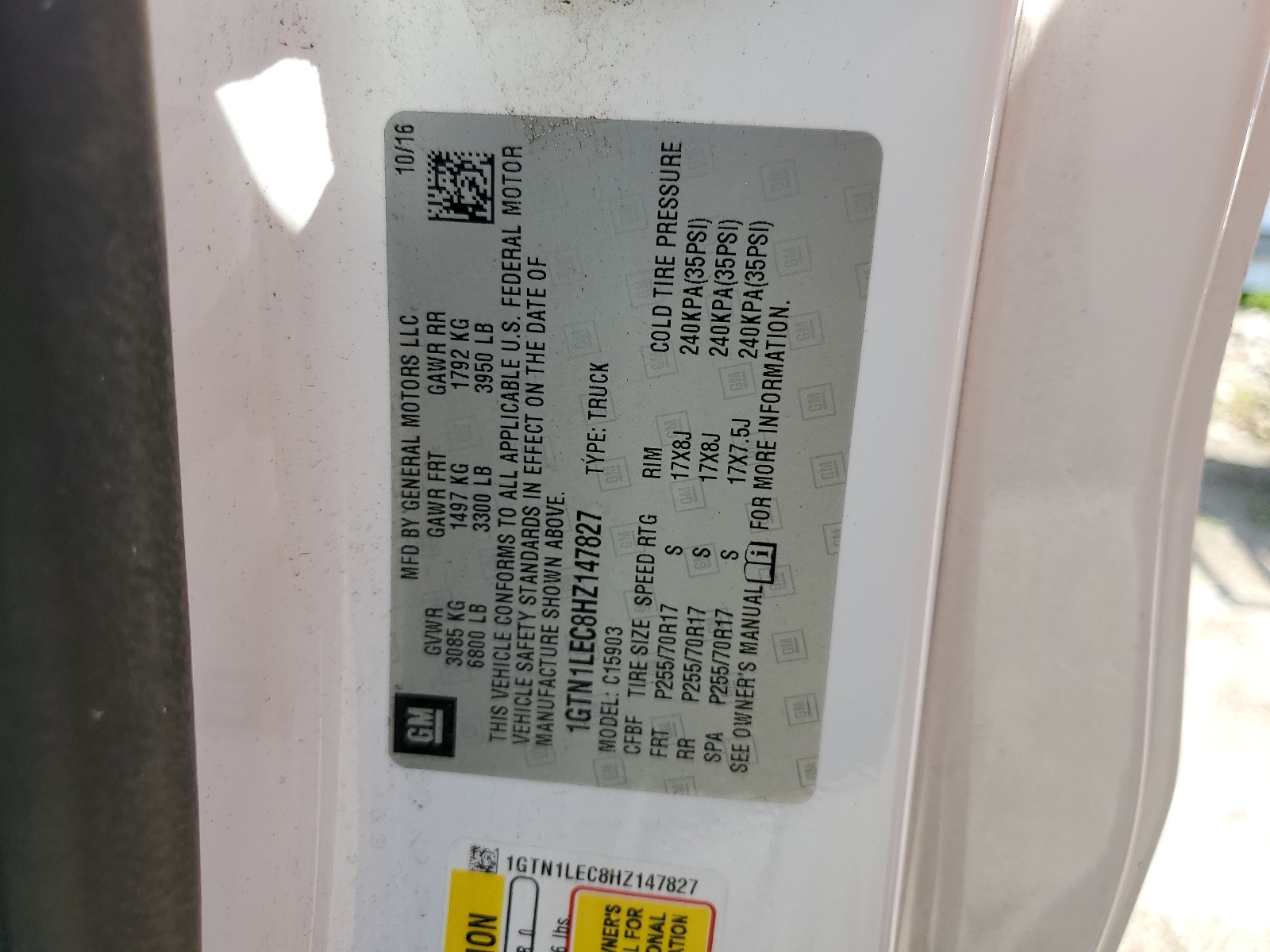 1GTN1LEC8HZ147827 2017 GMC Sierra C1500