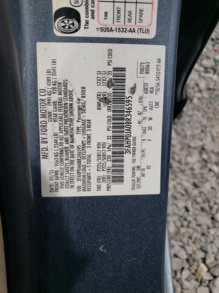 2011 Ford Fusion Sel VIN: 3FAHP0JA0BR346595 Lot: 52701574