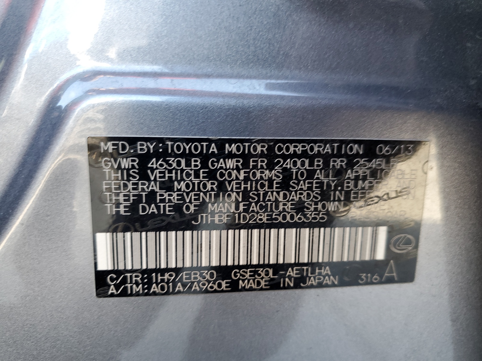 JTHBF1D28E5006355 2014 Lexus Is 250