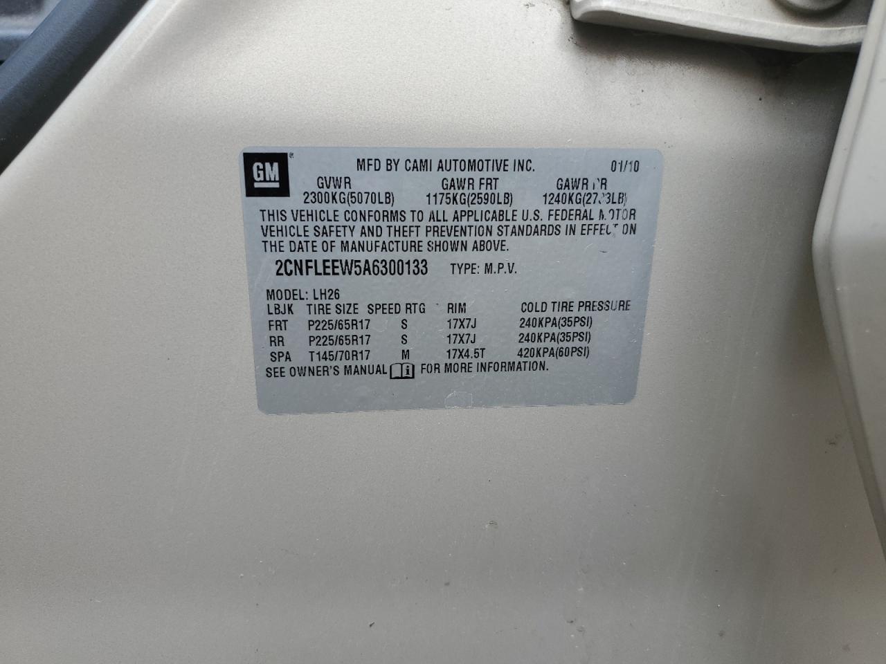 2010 Chevrolet Equinox Lt VIN: 2CNFLEEW5A6300133 Lot: 55524744