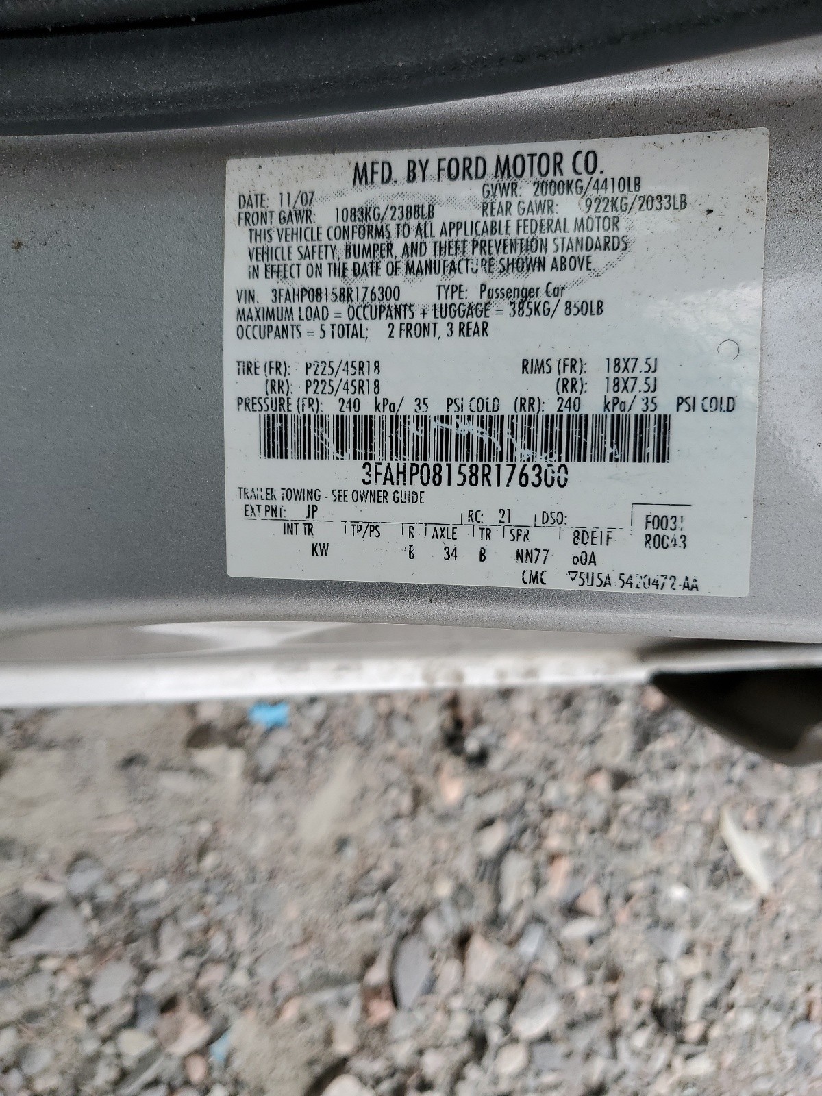 3FAHP08158R176300 2008 Ford Fusion Sel