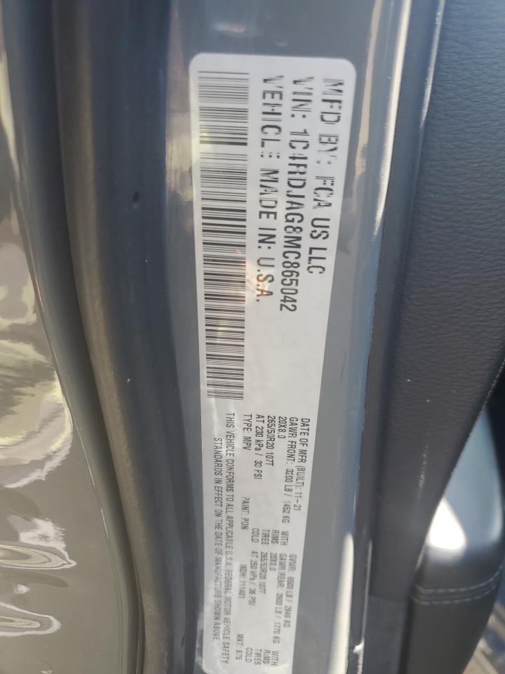 2021 Dodge Durango Sxt VIN: 1C4RDJAG8MC865042 Lot: 57251204