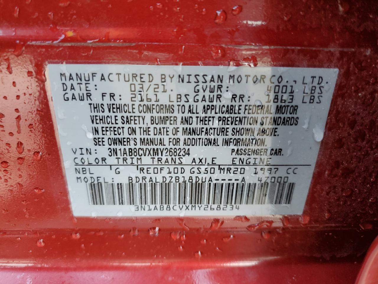 2021 Nissan Sentra Sv VIN: 3N1AB8CVXMY268234 Lot: 57200604