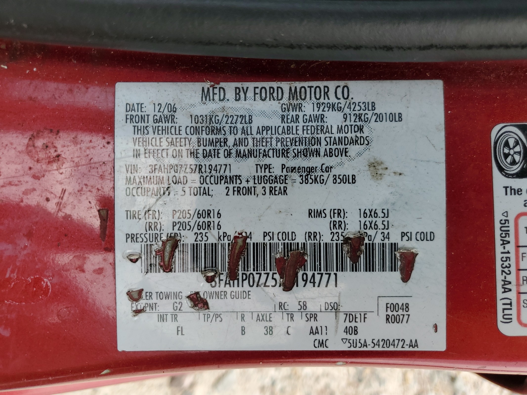 3FAHP07Z57R194771 2007 Ford Fusion Se