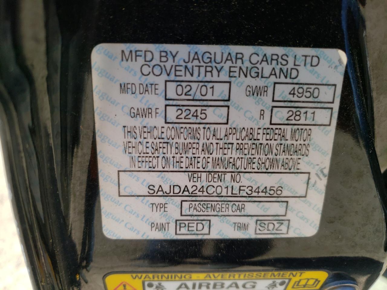 2001 Jaguar Vandenplas VIN: SAJDA24C01LF34456 Lot: 57017714