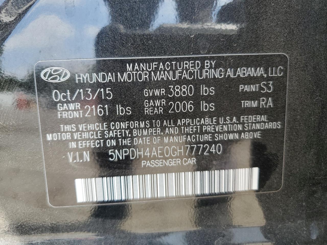 5NPDH4AE0GH777240 2016 Hyundai Elantra Se