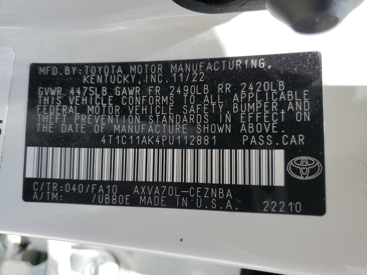 4T1C11AK4PU112881 2023 Toyota Camry Le