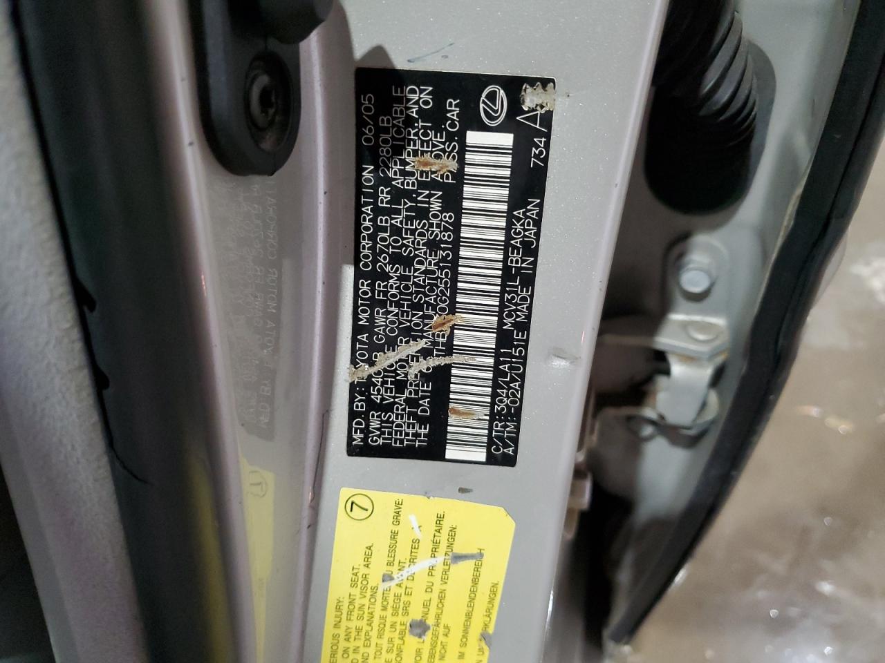 2005 Lexus Es 330 VIN: JTHBA30G255131878 Lot: 53623764