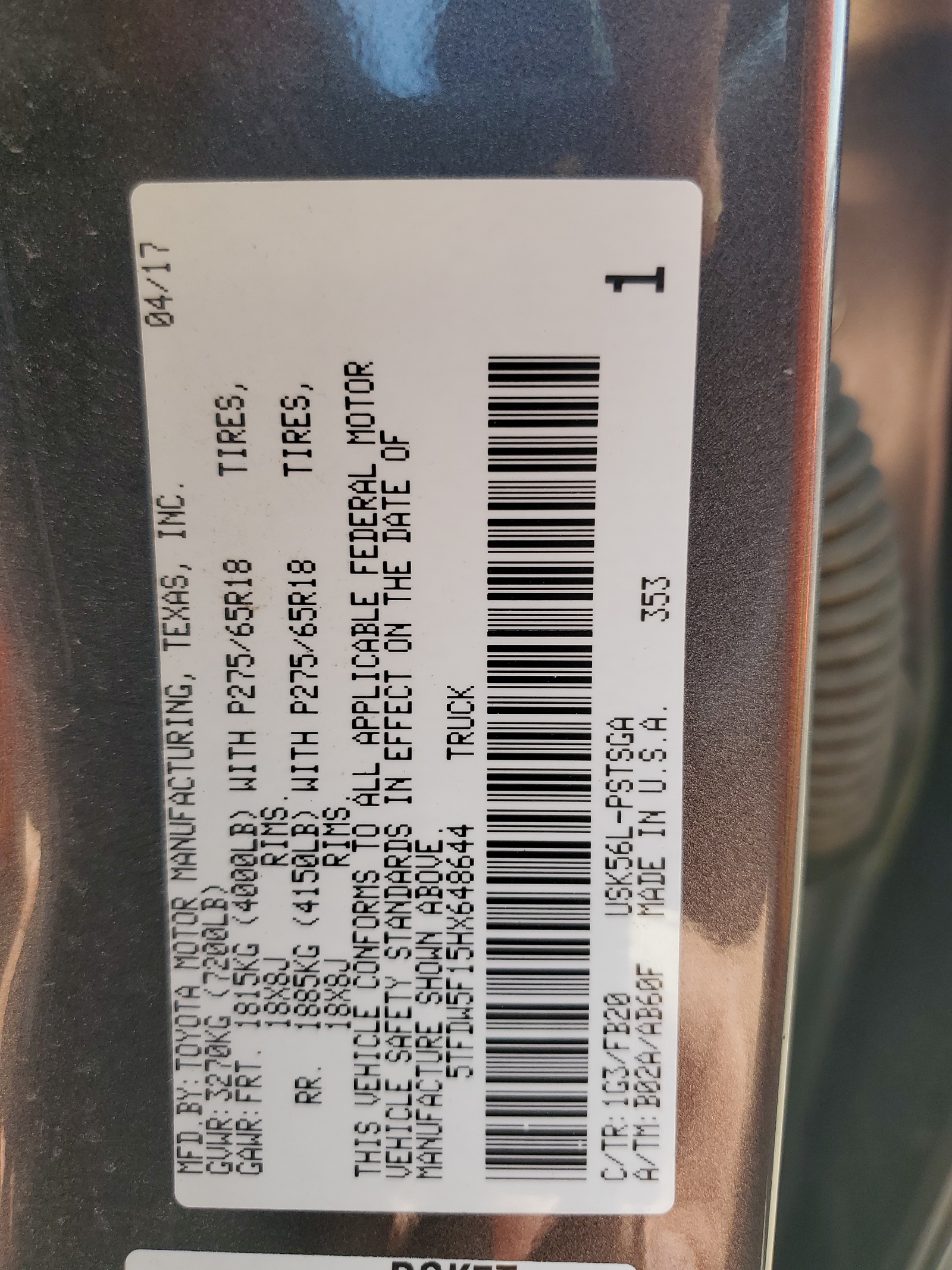 5TFDW5F15HX648644 2017 Toyota Tundra Crewmax Sr5