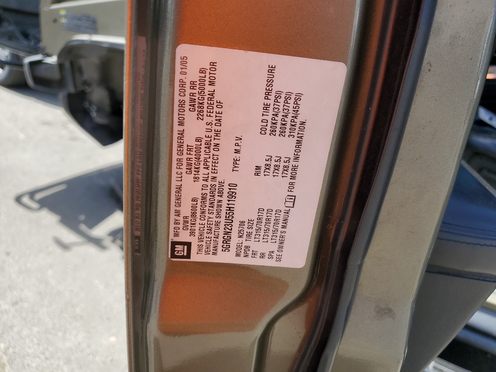 5GRGN23U55H119910 2005 Hummer H2