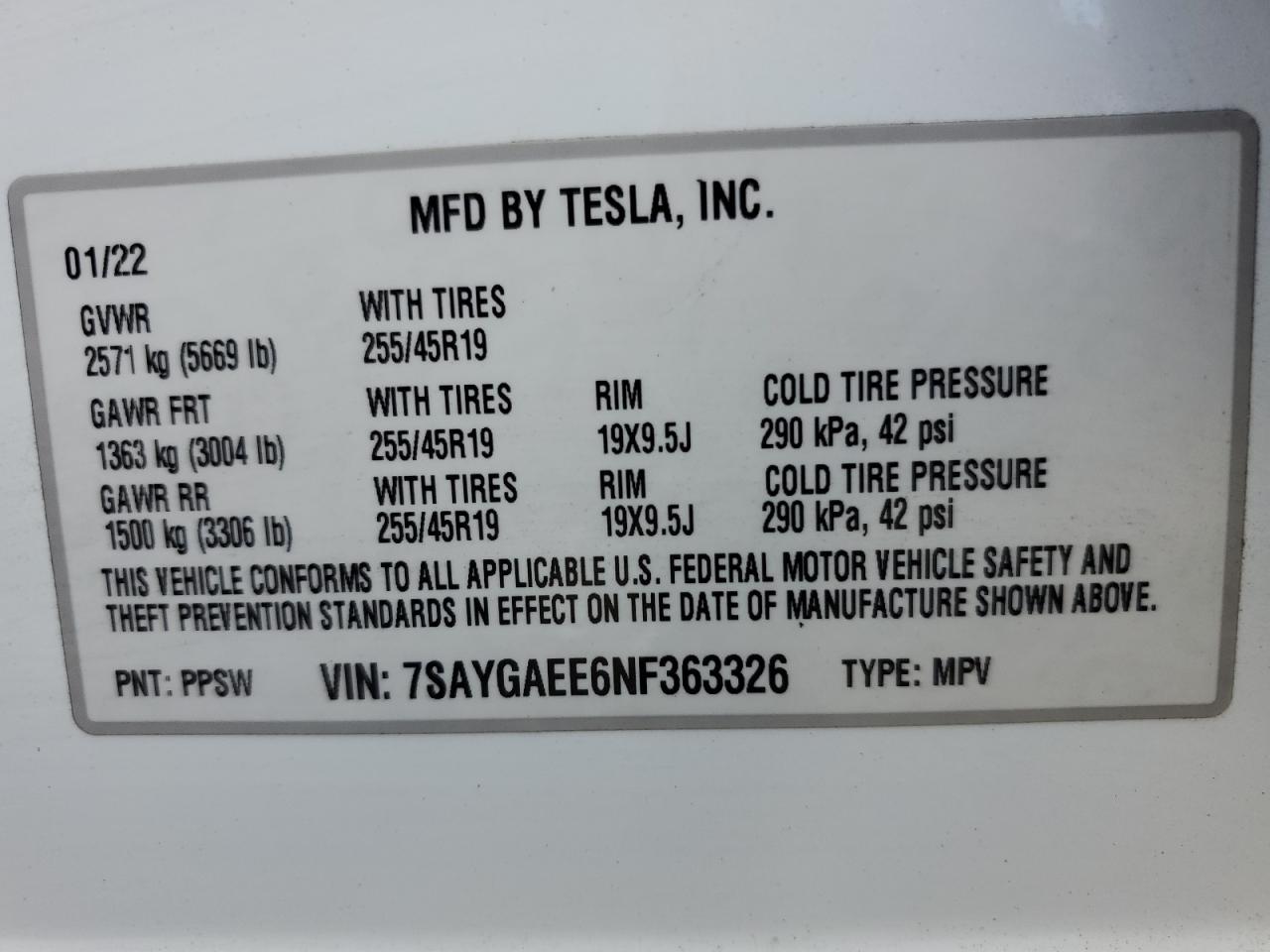 2022 Tesla Model Y VIN: 7SAYGAEE6NF363326 Lot: 54414784