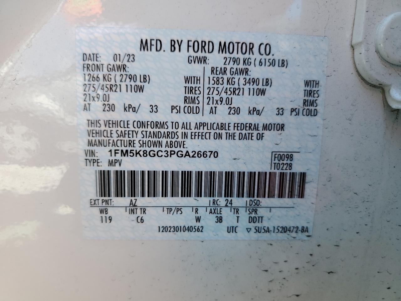 2023 Ford Explorer St VIN: 1FM5K8GC3PGA26670 Lot: 56454304