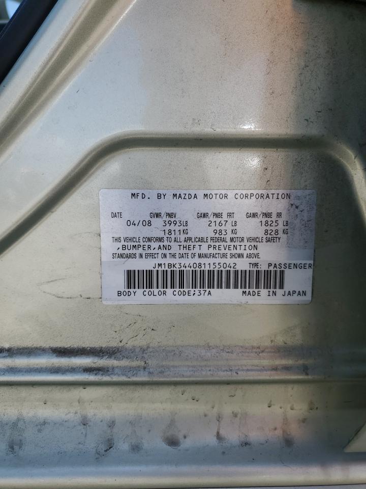 2008 Mazda 3 Hatchback VIN: JM1BK344081155042 Lot: 63564674