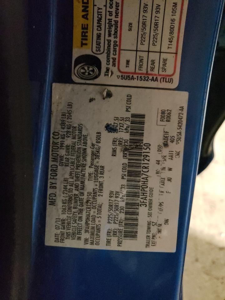 2012 Ford Fusion Se VIN: 3FAHP0HA7CR169150 Lot: 56462674