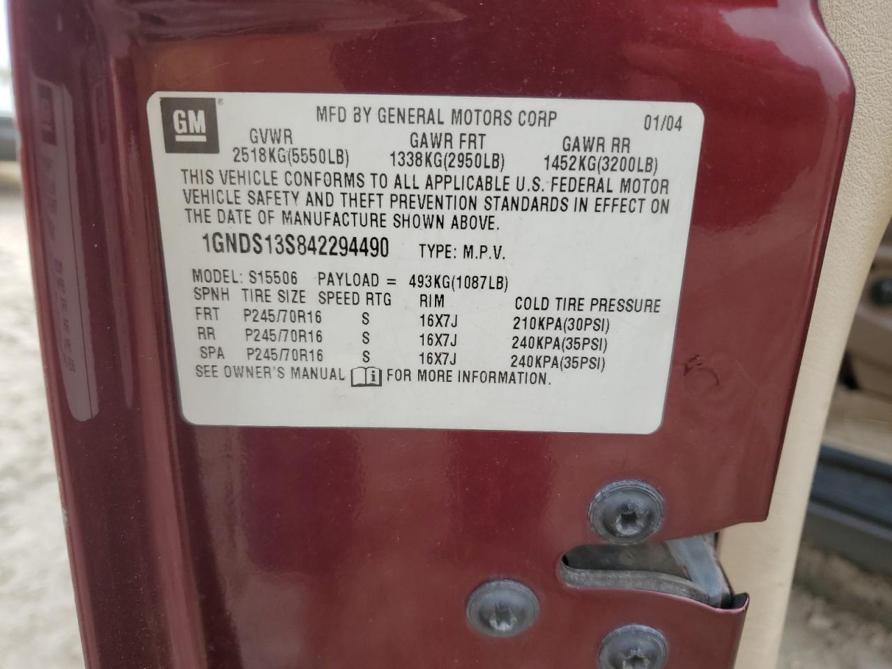 2004 Chevrolet Trailblazer Ls VIN: 1GNDS13S842294490 Lot: 55617494