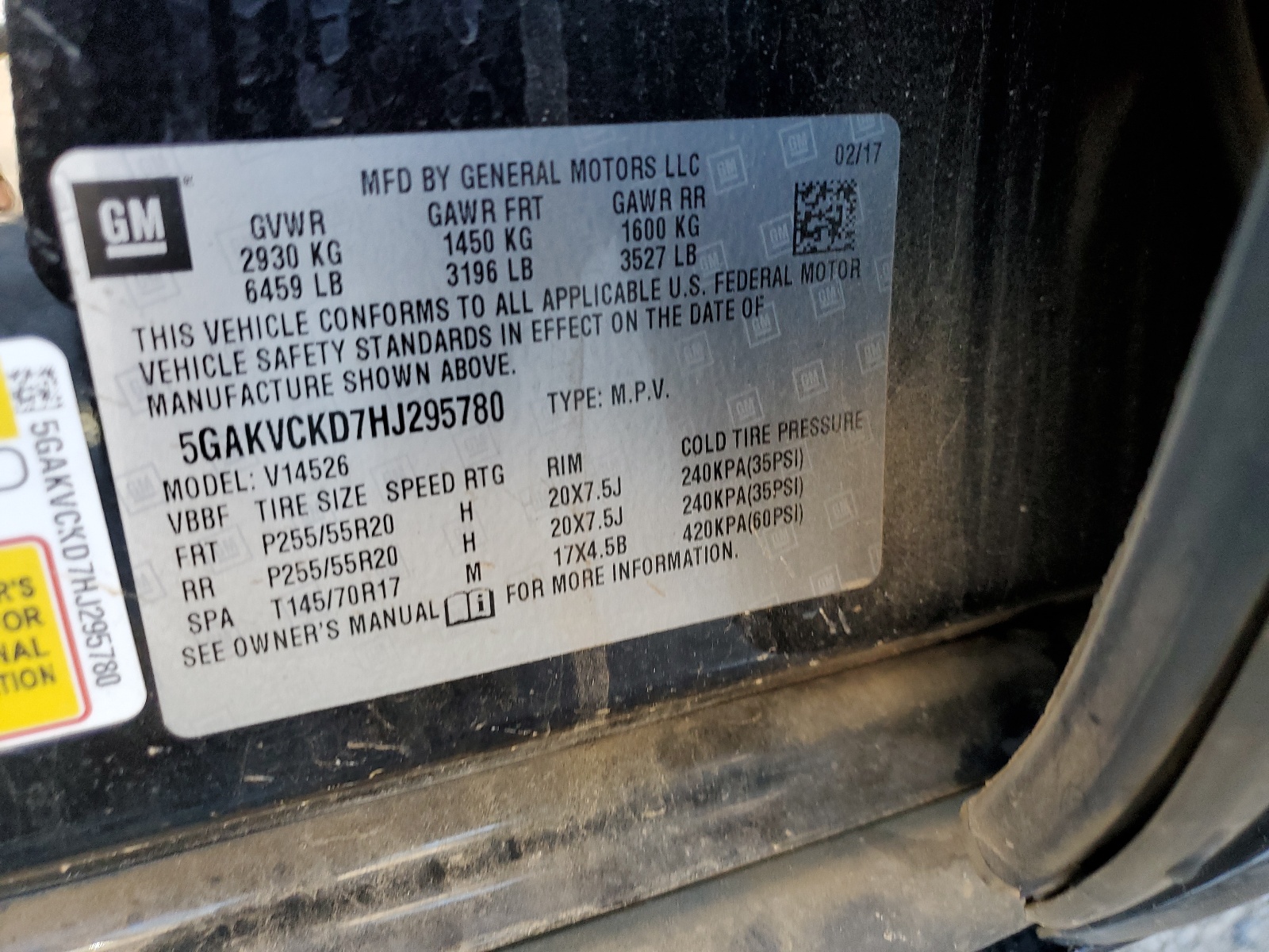 5GAKVCKD7HJ295780 2017 Buick Enclave