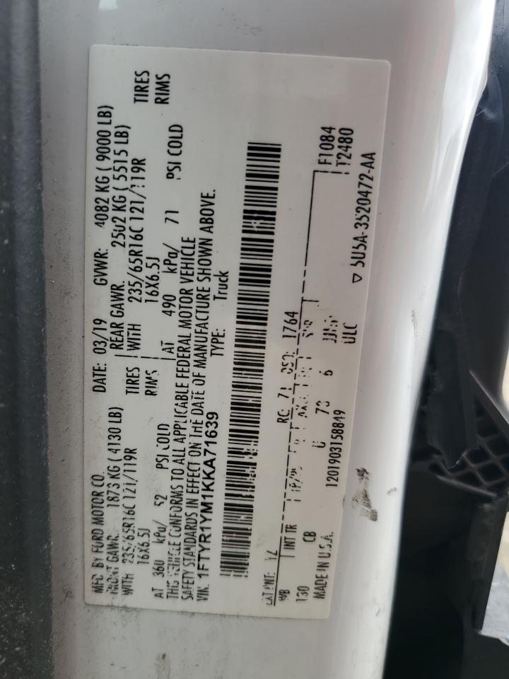 2019 Ford Transit T-250 VIN: 1FTYR1YM1KKA71639 Lot: 55390174