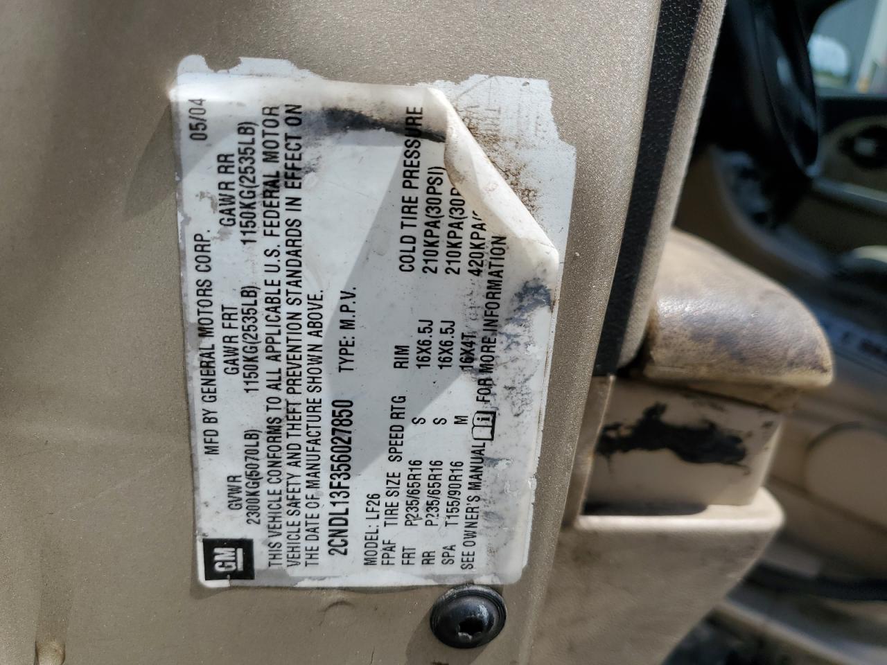 2CNDL13F356027850 2005 Chevrolet Equinox Ls