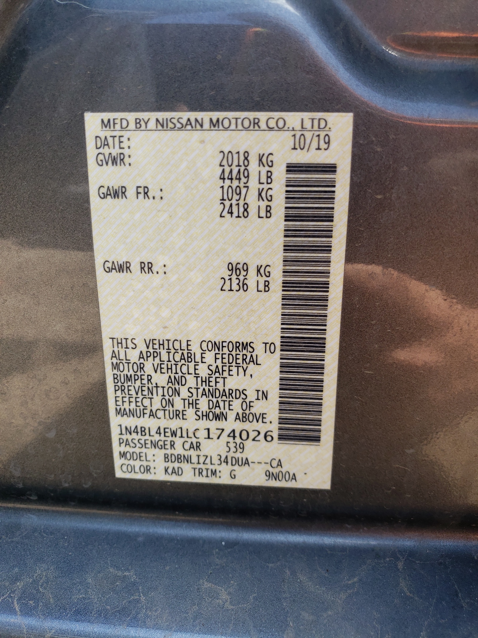 1N4BL4EW1LC174026 2020 Nissan Altima Sl